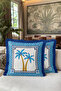 Palm Tree Mediterranean Blue Mosaic Fringed Pillowcase - Tropical Bohemian Navy Blue Tassel Throw Pillow Cover - 2