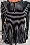 Er Clothing Summer Combed Cotton Blouse Long-Sleeve O-Neck Black and White Stripe - 4