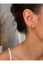 Women's Stainless Steel Earrings with Double-Sided Details, Gold Color, Zircon Stone - 3