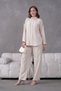 Women's Floral and Stone Embroidered Linen Shirt Set - 4