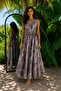 Navy Blue Color Halter Neck Open Back Silk Dress