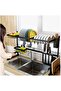 Dish Drying Rack Over the Sink - 2 Tier Compact Kitchen Organizer and Storage Space Saver for Counter - Dish Drainer and Utensil Holder (Stainless Steel, Black Dish Rack) - 2