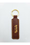 Genuine Leather Gold Gilded Göktürkçe Turkish Printed Keychain with Stitching Detail - 3
