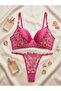 Unpadded Pink Floral Detailed Bra Set - 3