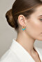 Stylish Hoop Earrings with Yellow-Tone Turquoise Stone Detail - 2