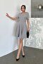 Women's Oval Collar Piece Mini Length Flared Dress - 3