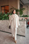 Beige Cape Buckle Triple Trouser Suit