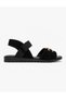 Single Buckle Ribbed Women's Sandals Black - 2
