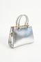 Silver Women's Crossbody Hand and Shoulder Bag with Gold Accessories - 4