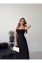 Women's Black Strappy Dress with Drawn-Up Bust Detail, Premium Quality, Slit Detail - 3