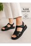 Women's Genuine Leather Orthopedic Daily Sandals – Comfortable Summer Black Sandals with Velcro Fastening