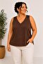 Women's Plus Size Casual Blouse - Front and Back V-Neck Ribbed Tank Top