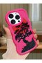 iPhone 14 Pro Compatible Case with Camera Protector Red Silicone Couple Phone Case Tree Pattern