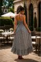 70% Viscose 30% Silk Adjustable Strap V-Neck Elastic Waist Women's Summer Dress - 2