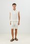 Ecru Lyocell Blend Crop Fit Sleeveless Men's Shirt - 6