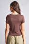 100% Cotton Fitted Crew Neck Printed Ribbed Short Sleeve Brown T-Shirt I3741Ax26Hs - 6