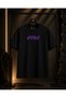 Unisex Purple Aura and Back Lotus Printed 100% Cotton Oversize Crew Neck Short Sleeve T-Shirt Black