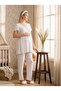 New Season Ecru Buttoned Lace Detailed Short-Sleeved Special Design 100% Cotton Summer Maternity Pajama Set with Breastfeeding Feature - 2
