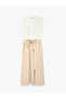 Crew Neck Belted Sleeveless Flared Midi Dress - 5