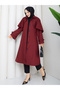 Cape-Covered Buttoned Belted Hijab Trench Coat Rc3142 - 3
