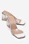 Women's Two-Strap Transparent Heeled Slippers Sandals Brovin Silver Wrinkled - 3