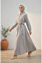 Side Tie Striped Buttoned Hijab Dress 0349-01 Black - 2
