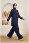 Hakim Collar Buttoned Hijab Double Suit 2295-02 Navy Blue - 2