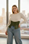 Large Size Khaki Women's Belt Corset Style Thick Leather Design - 2