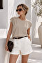 Women's Beige Cotton Modal Crew Neck T-Shirt - Short Sleeve Blouse with Accessory Detail - 3