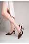 Brown Patent Leather Heeled Women's Shoes – Stylish Slingback Model with Cross Straps - 3