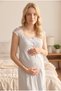 Women's Blue Lace New Season Maternity Nightgown Set with Breastfeeding Features - 2