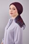 Dark Burgundy Silk Cotton Scarf with Motif on the Edge - 2