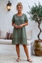 Khaki Lace Collar Short Sleeve Lined Skirt Embroidered Casual Cotton Woven Dress 102 55 - 3