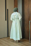 Women's Detachable Collar Patterned Waist Tie Dress Green - 7