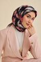 وشاح حريري من التويل بنمط زهور تجريدي أسود 90x90 - 5