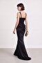 Women's Black Square Neck Strap Long Mermaid Evening Dress - 6