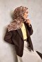 Cotton Polyester Soft Scarf Light Brown Lilium Patterned Non-Slip Textured 90X90 - 3