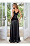 Women's Rope Strap Double Breasted Collared Slit Long Satin Dress - 3