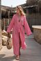 Women's Red Belted Chiffon Kimono with Side Slits Arm-26Y001136