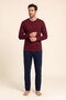 Men's Cotton Crew Neck Long Sleeve Pajama Set 9809 Claret Red - 4