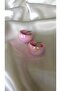 Women's Pink Color Sparkling Half Hoop Earrings - 4