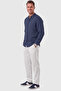 Navy Blue 97% Cotton Muslin Fabric Breathable Summer High Collar Relaxed Fit Men's Shirt 2602620 - 5