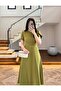 Green Crew Neck Dress with Belted Sleeve Detail