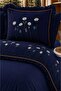 Solena Daisy Embroidered and Ruffled 100% Cotton 6 Piece Double Navy Blue Duvet Cover Set - 3