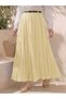 Elastic Waist Voile Fabric Long Lined Belted Crinkled Skirt
