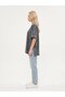 Anthracite Acid Wash Double Sleeve Wide Cut Asymmetrical Slit Knitted T-Shirt - 4