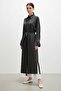 Women's Long Buttoned Belted Shirt 10753 Black