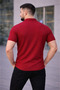 Men's Waffle Fabric Short Sleeve Buttoned Open Collar Regular Fit Shirt - Red - 2