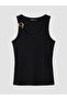 Black U-Neck Women's Tank Top with Metal Appliqué