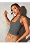 Women's Anthracite Halter Neck Backless Crop Blouse